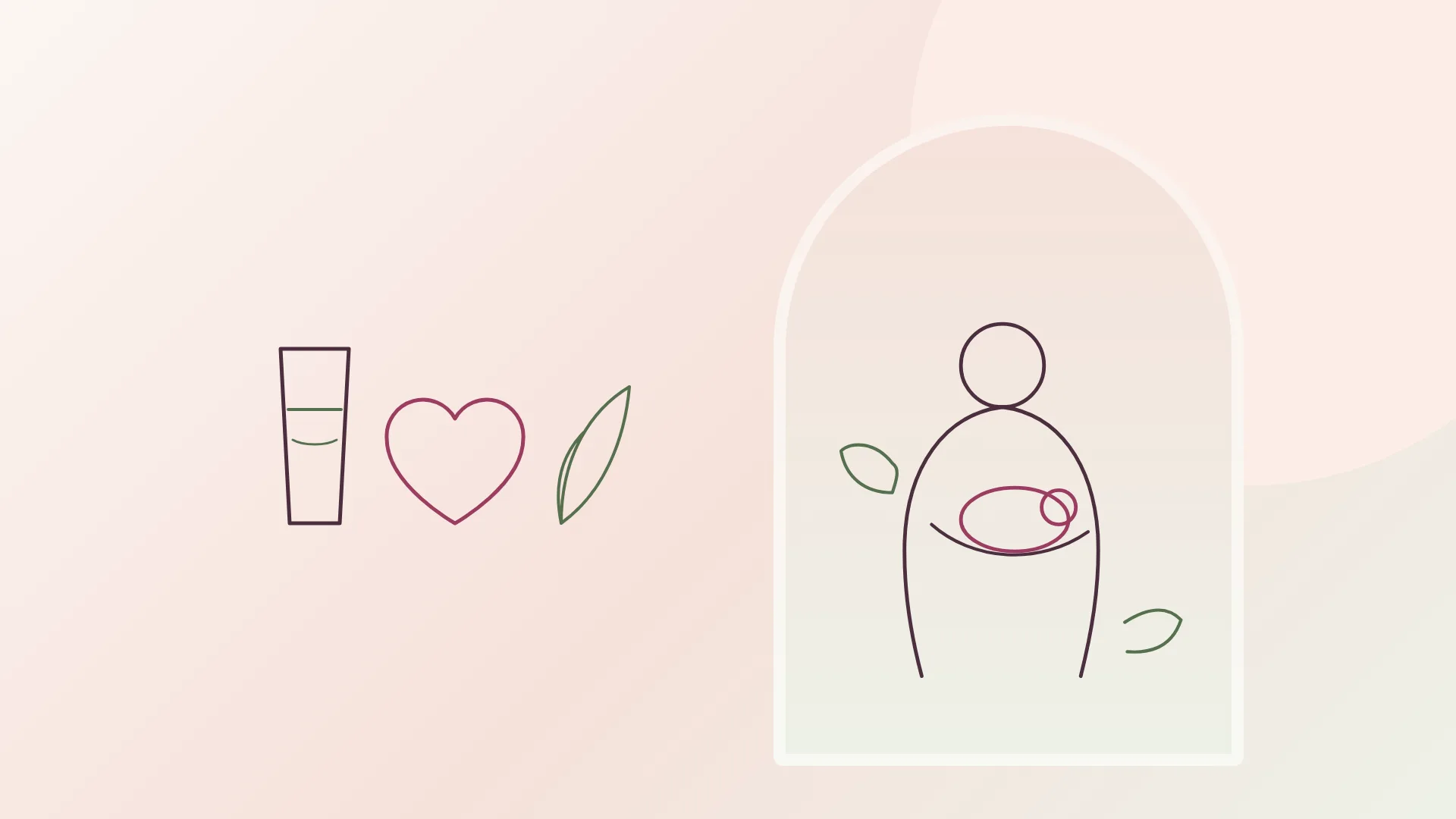 Illustratie over afvallen met borstvoeding: een moeder met haar baby, een glas water en een hart.